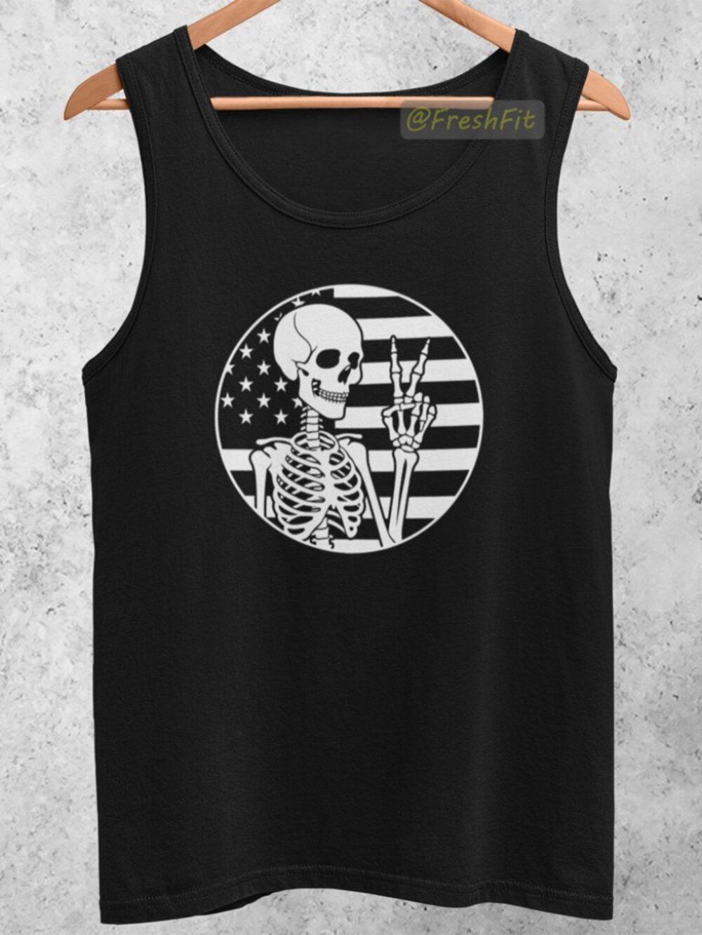 🆕Skeleton Peace Sign Flag Black Tank Top